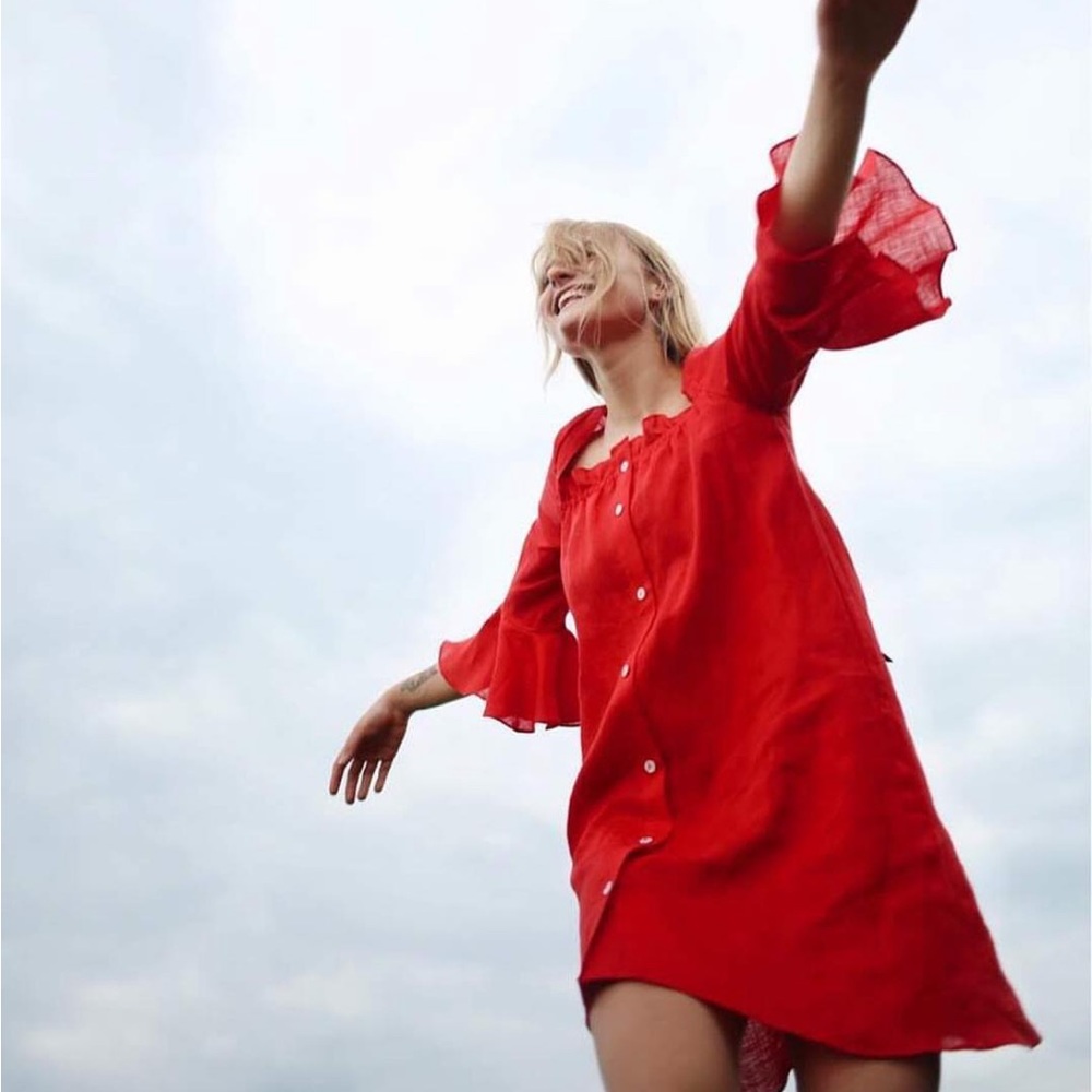 Sleeper Red Button-Front Mini Dress